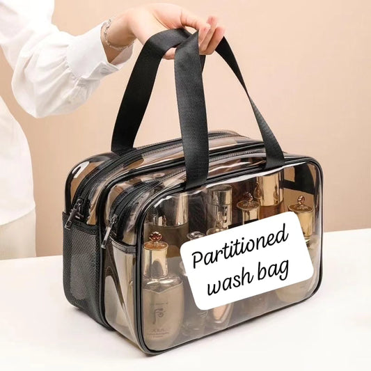 Dry wet partitioned wash bags