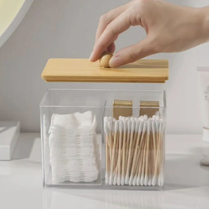 Acrylic Cotton Swab Storage Box with Bamboo Lid