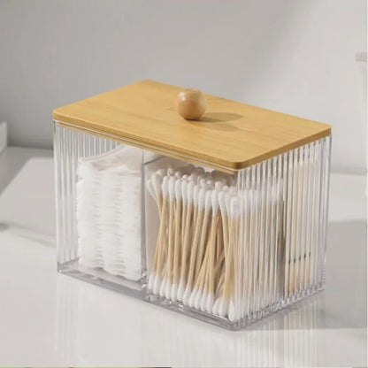 Acrylic Cotton Swab Storage Box with Bamboo Lid