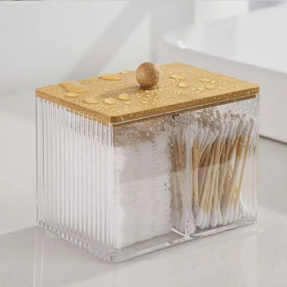 Acrylic Cotton Swab Storage Box with Bamboo Lid