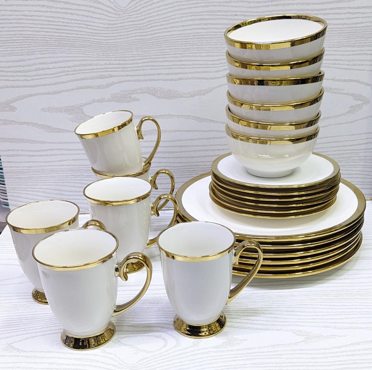 24pcs Ceramic Dinner Set with Gold Rim