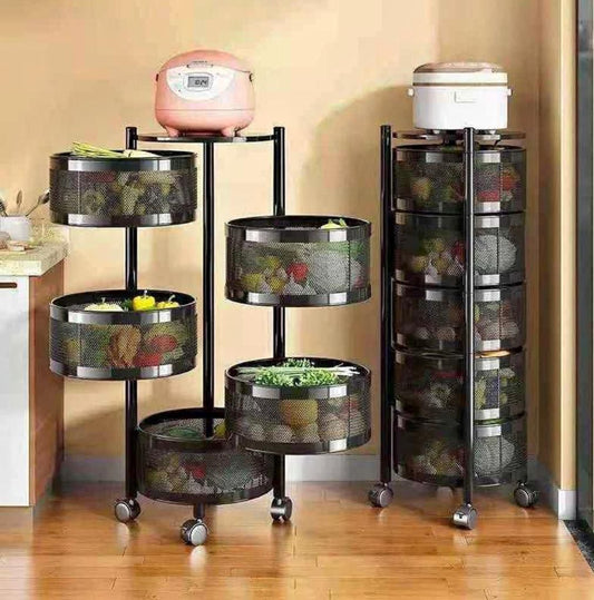 5 Tier rotating metallic kitchen rack