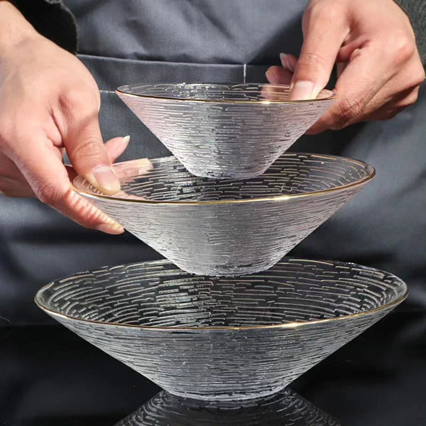 3pc Set Transparent Glass Plate Salad Bowls
