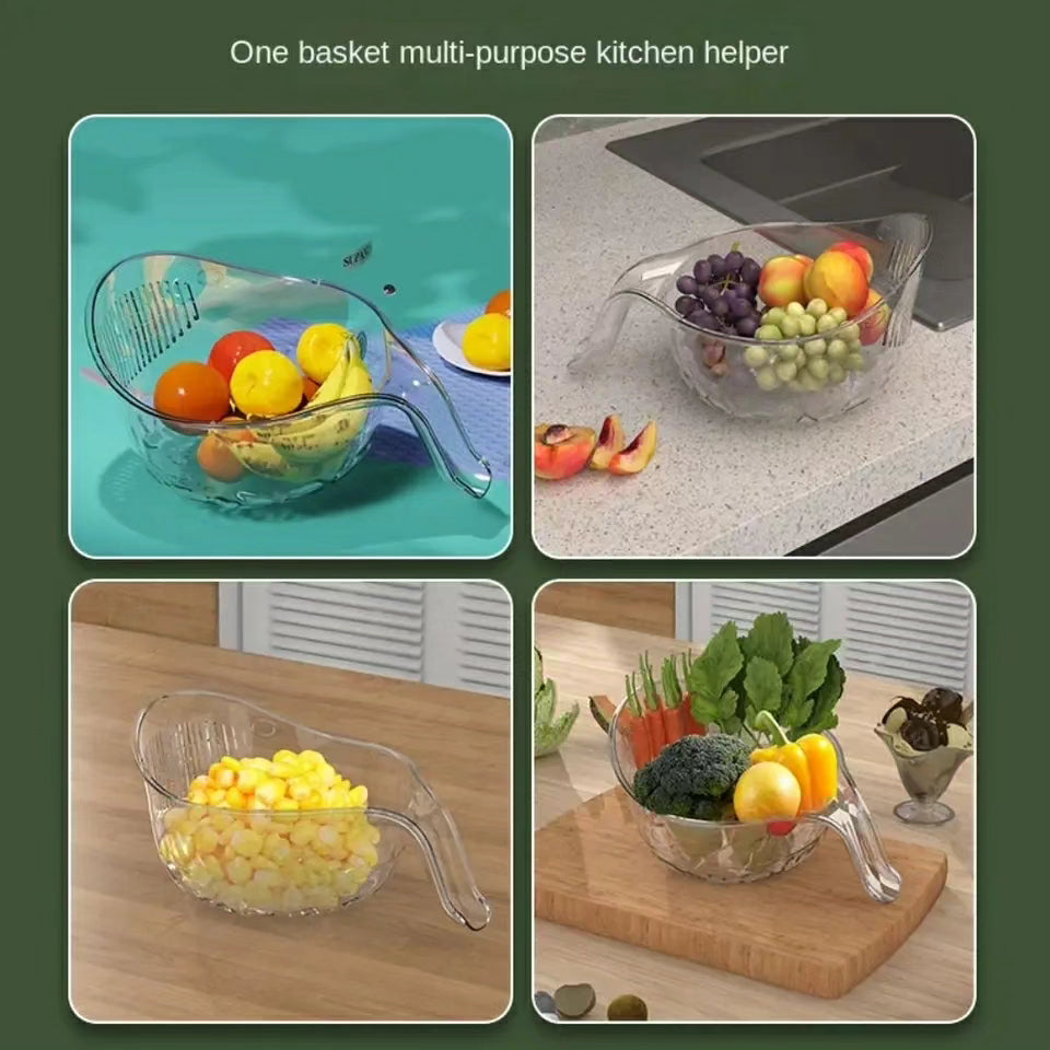 Acrylic Multi Functional Drain Bowl with Strainer Container