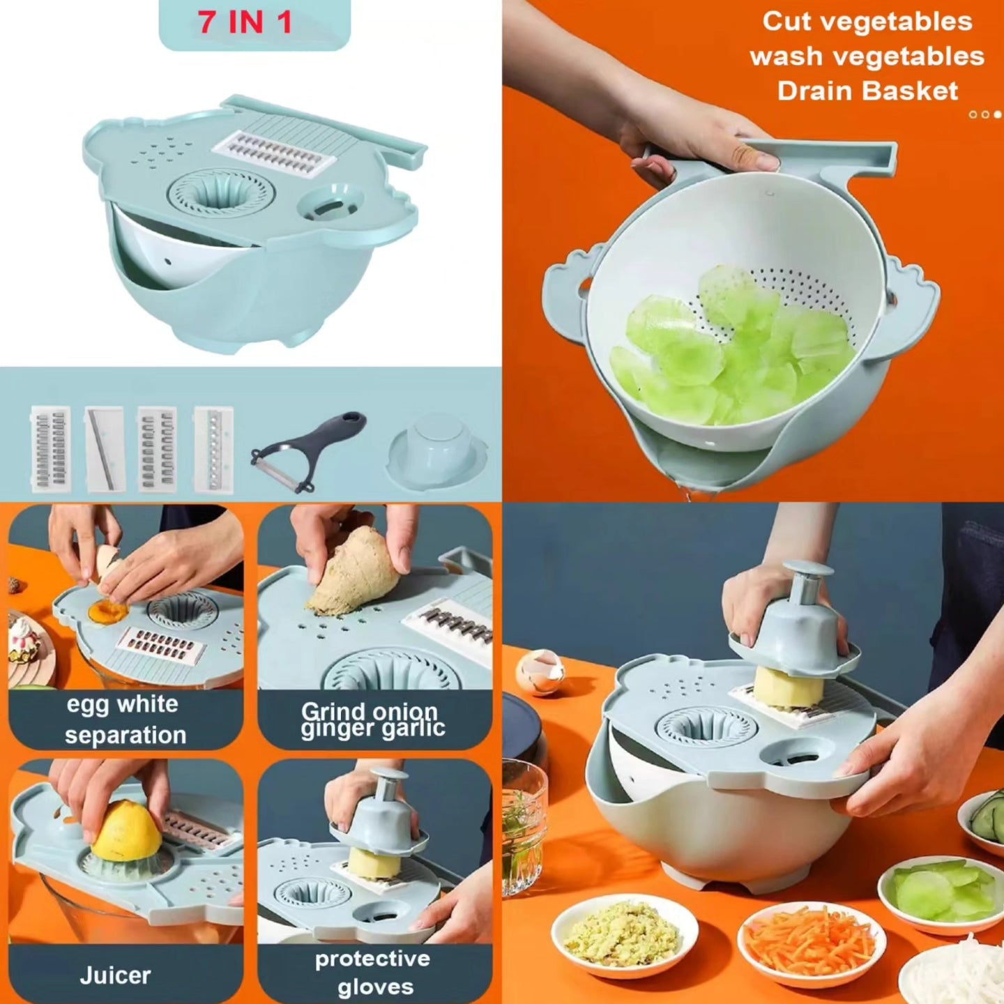 7 In 1 Multi-functional Vegetable Cutter with Drain Basket