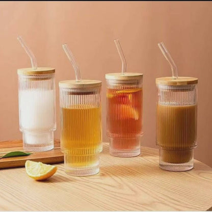 Borosilicate Glass Mug with Bamboo Lid and Straw