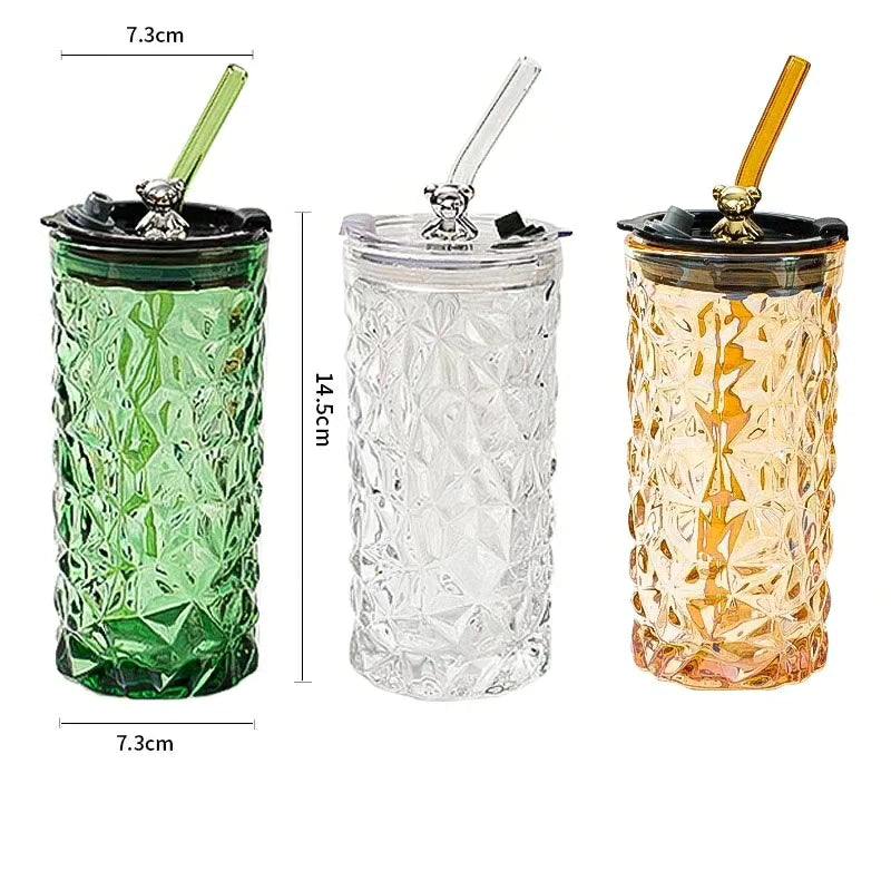 Cute Crystal Like Glass Tumbler with Glass Straw