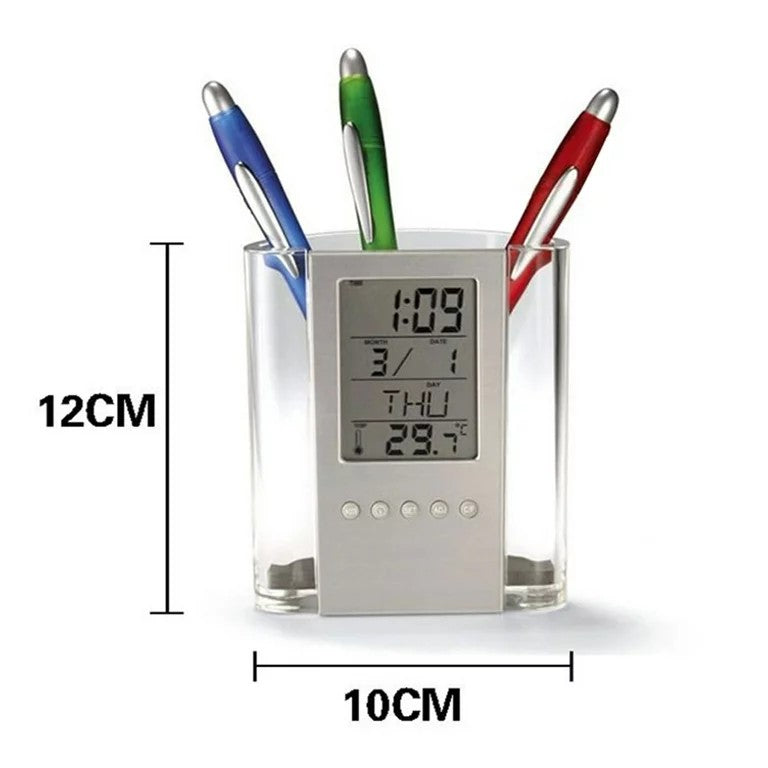 Pen Pencil Holder/organizer, Digital LCD Desk Pen Holder, Calendar, Timer, clock, thermometer Desktop Electronic Office stationary organizer-