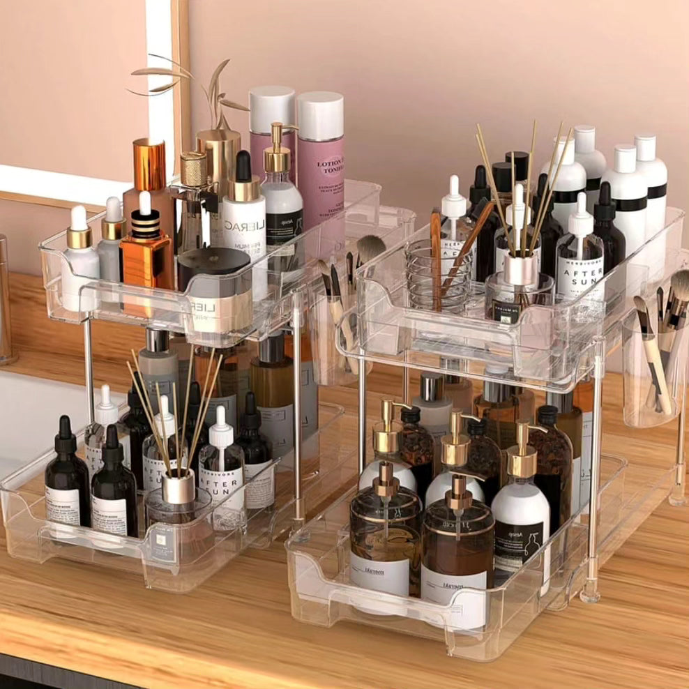 2 Tier Multifunctional Clear Organizing Tray with Divider