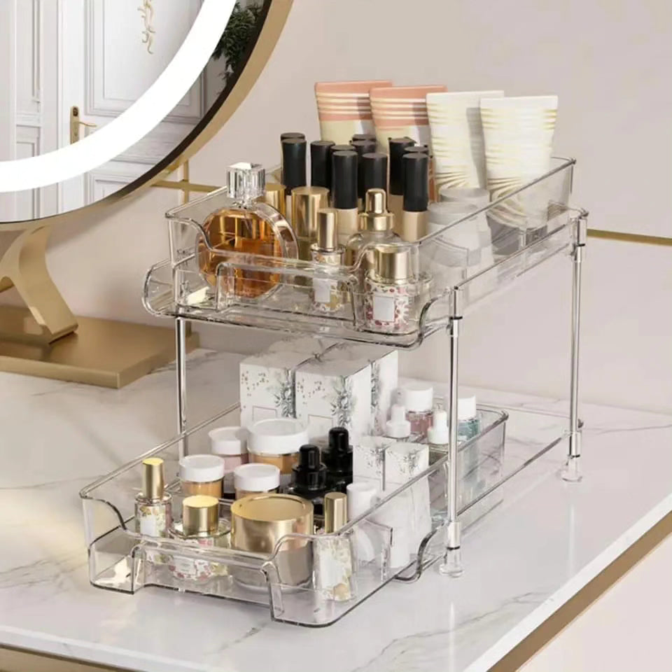 2 Tier Multifunctional Clear Organizing Tray with Divider