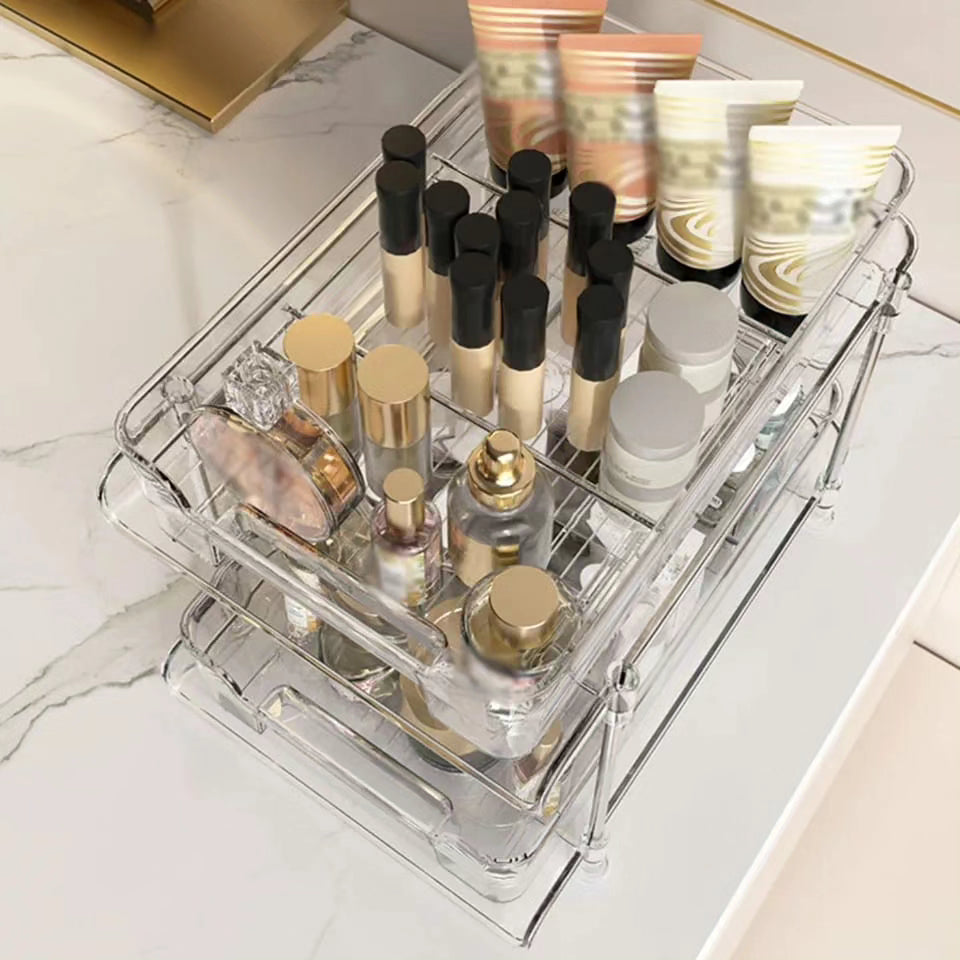 2 Tier Multifunctional Clear Organizing Tray with Divider