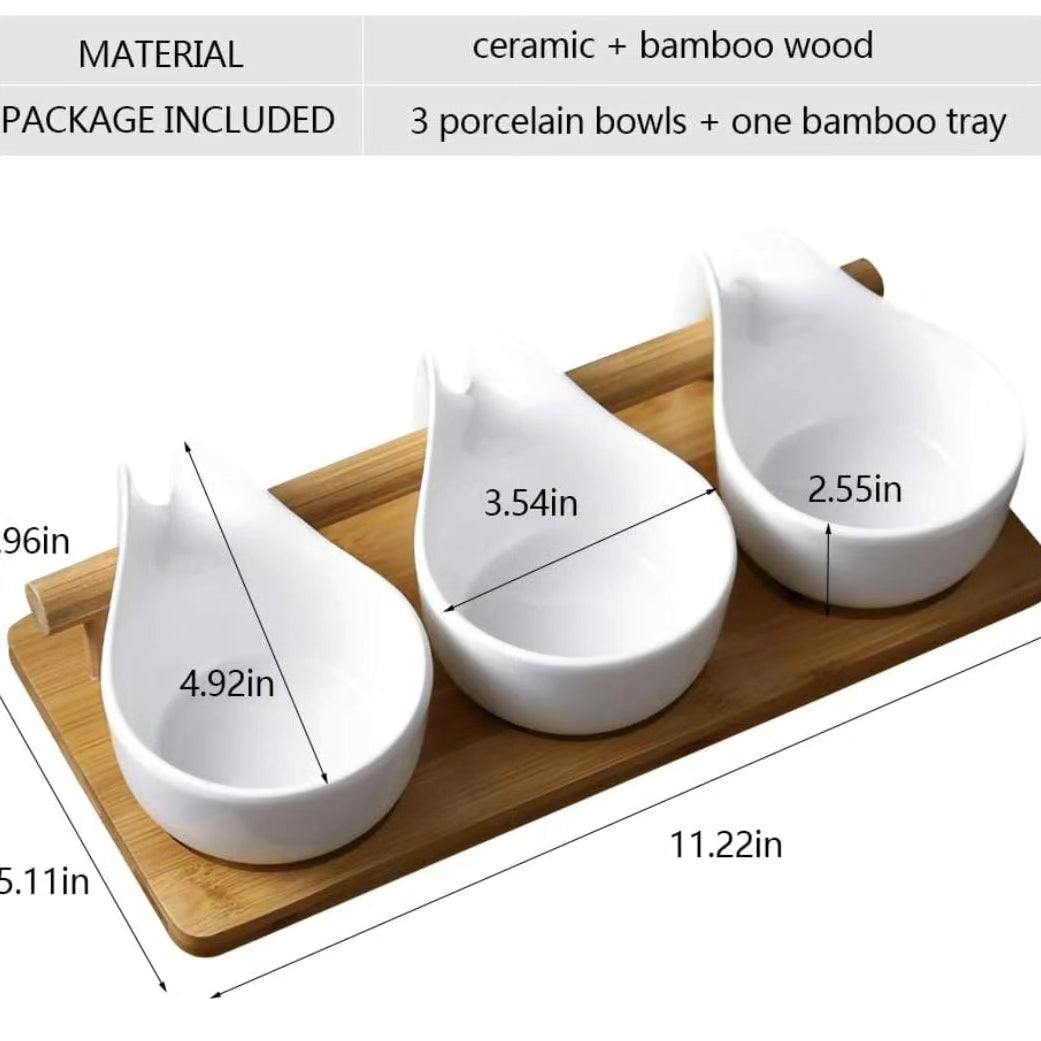 3pcs Condiment Set with Bamboo Wood Tray