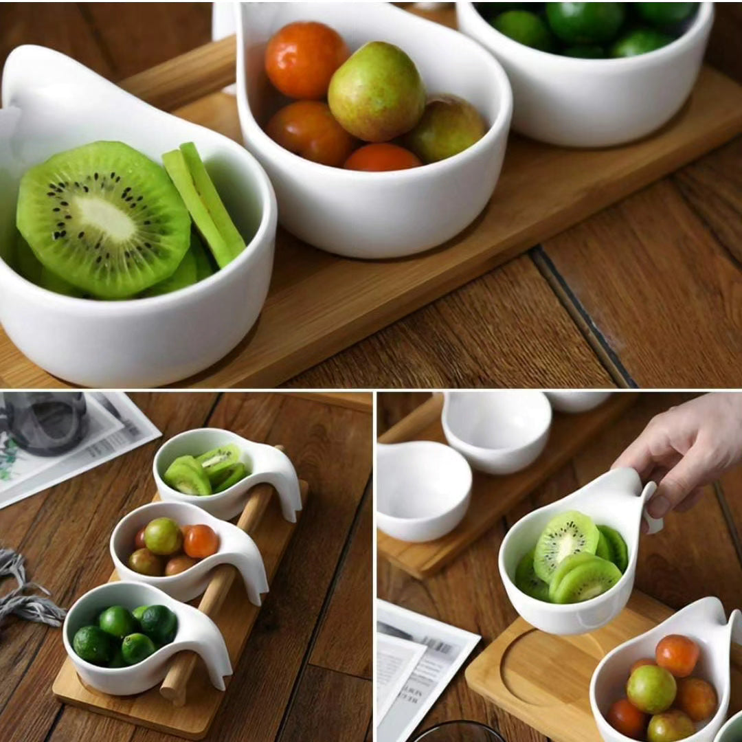 3pcs Condiment Set with Bamboo Wood Tray