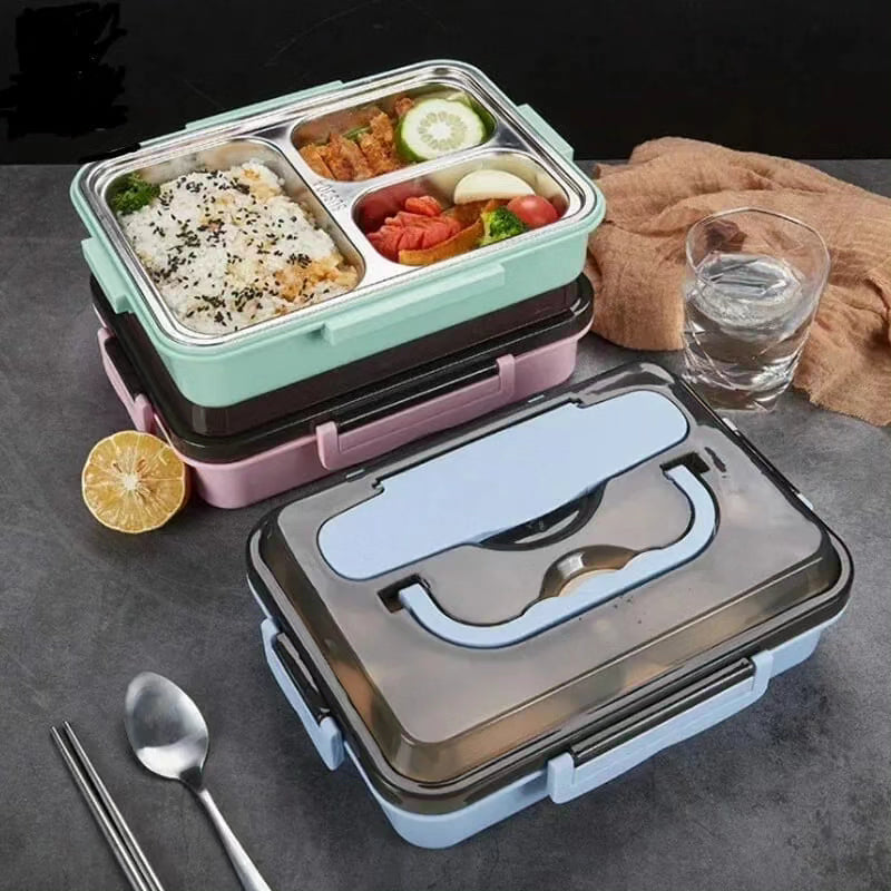 3 Grid Stainless Steel Lunch Box with Spoon and Chopstick BlackNov