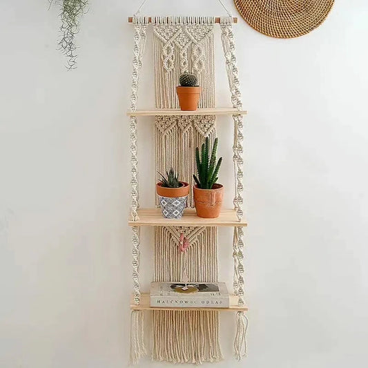 3 Tier Bohemian Wall Hanging Floating Shelves