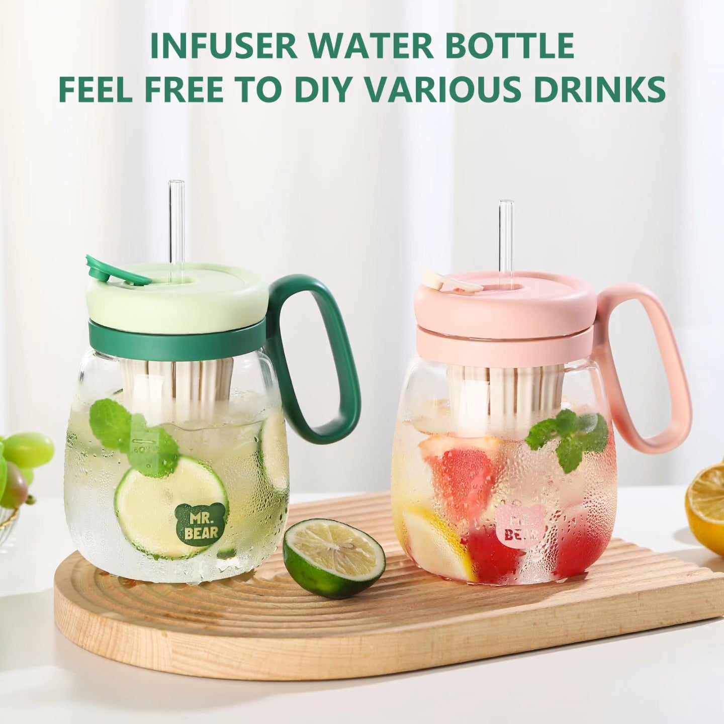 Plastic Water Bottle/Teacup with Infuser and Lid