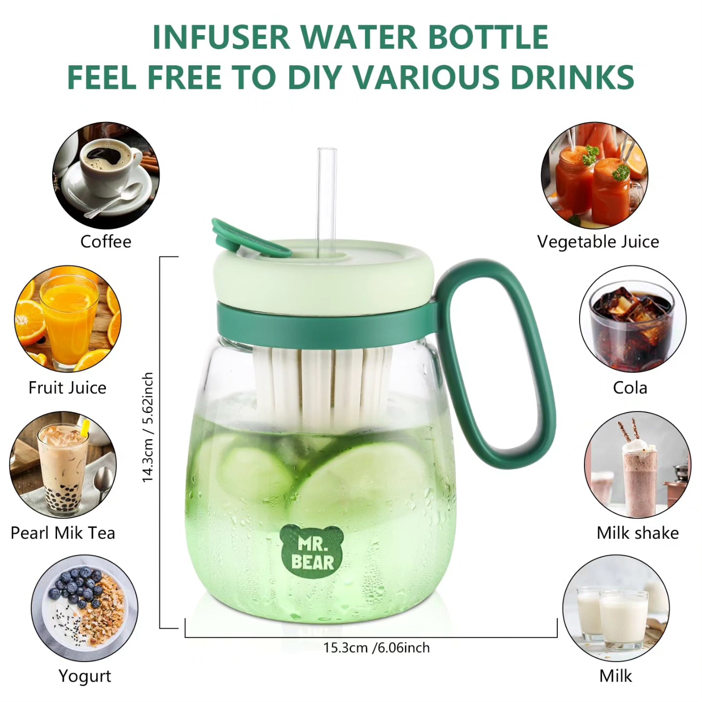 Plastic Water Bottle/Teacup with Infuser and Lid