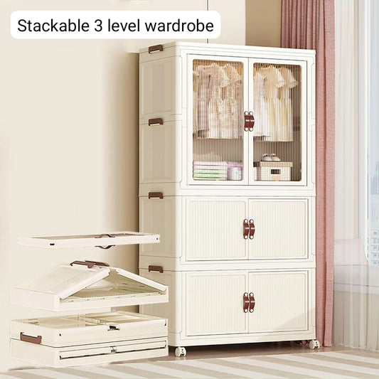 Stackable 3 Level Plastic Portable Wardrobe/Closet.