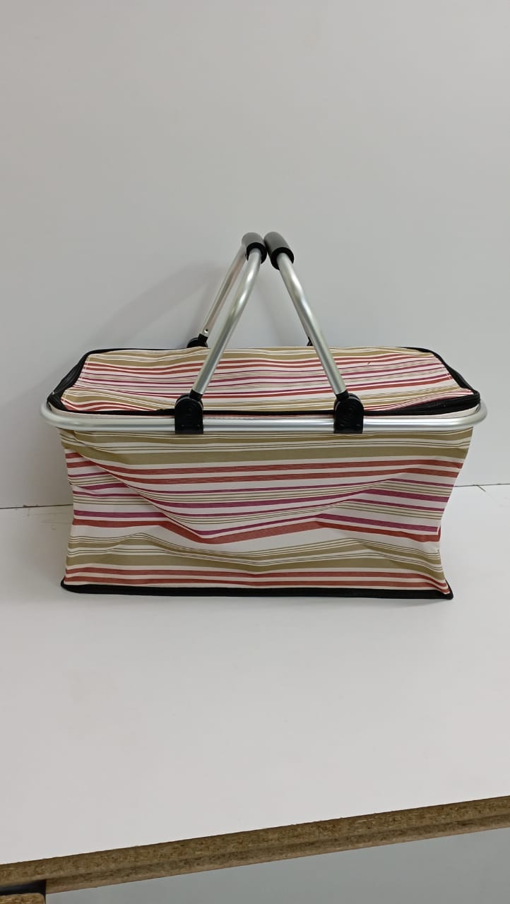 Foldable coloured insulated picnic storage bag basket with 2 handles