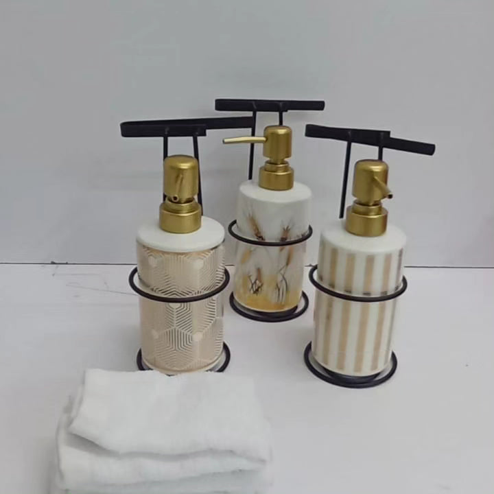 Soap dispenser with metallic stand and face towel