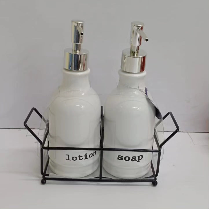 Soap and lotion dispenser with metallic stand