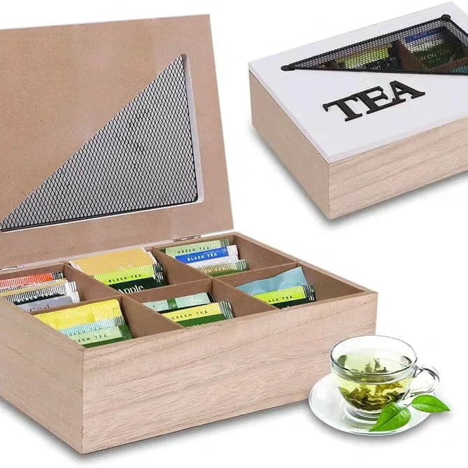 6 Compartment Wooden Teabag/Coffee Organizer