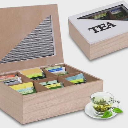 6 Compartment Wooden Teabag/Coffee Organizer