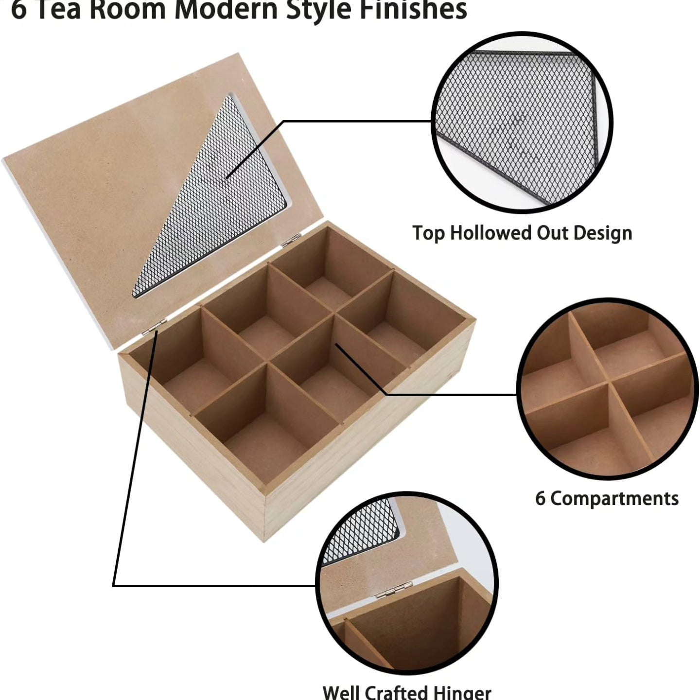 6 Compartment Wooden Teabag/Coffee Organizer