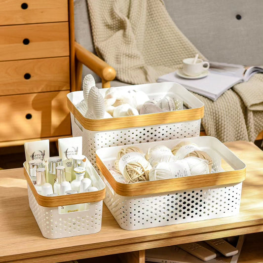 3pcs Multipurpose Storage Baskets with Goldish Lining