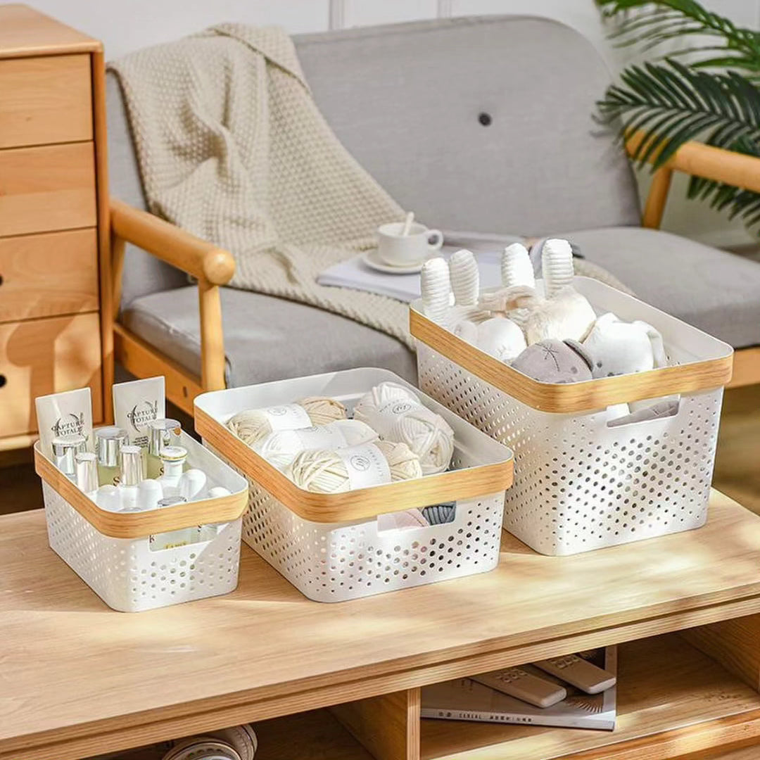 3pcs Multipurpose Storage Baskets with Goldish Lining