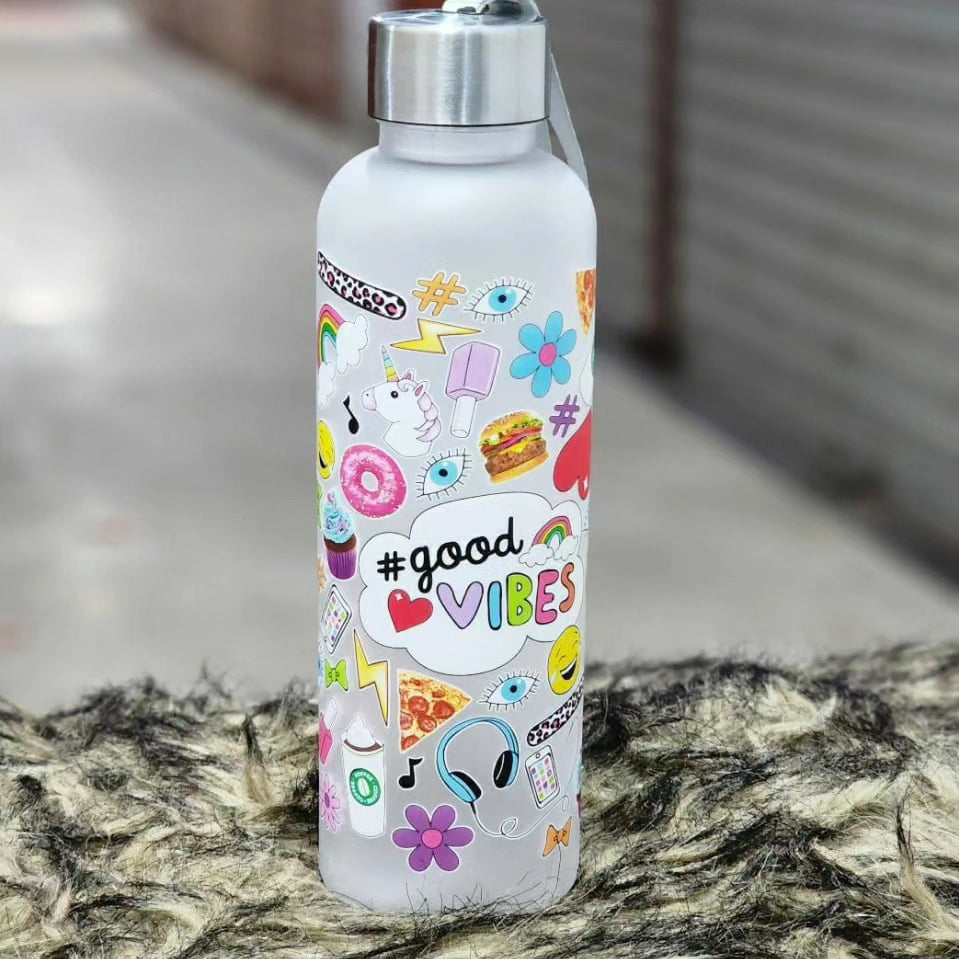 600ml Frosted Patterned Water Bottle