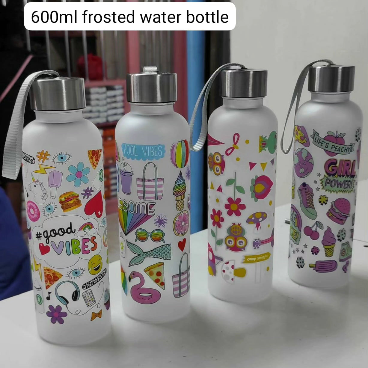 600ml Frosted Patterned Water Bottle