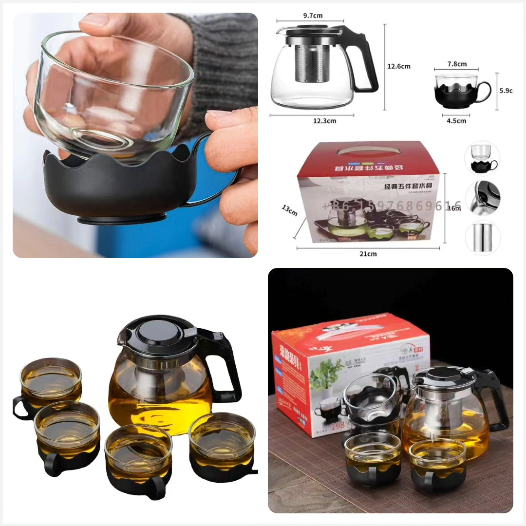 5pc Transparent Heat Resistance Glass Infuser Tea Set