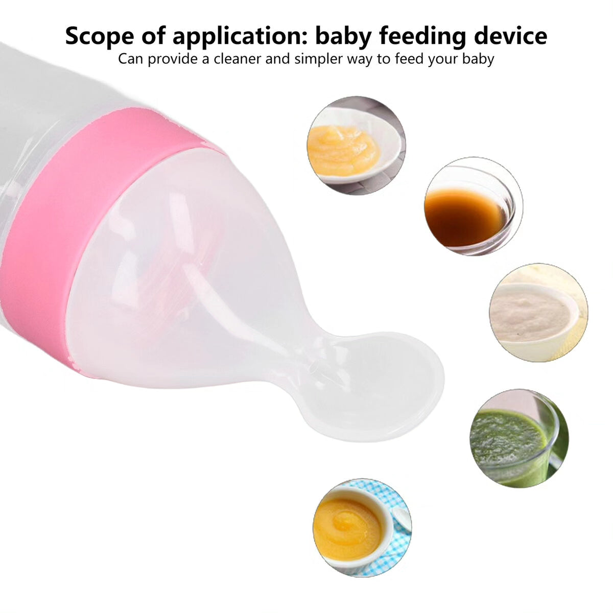 90ml Soft Silicone Baby Feeding Bottle with Spoon Tip