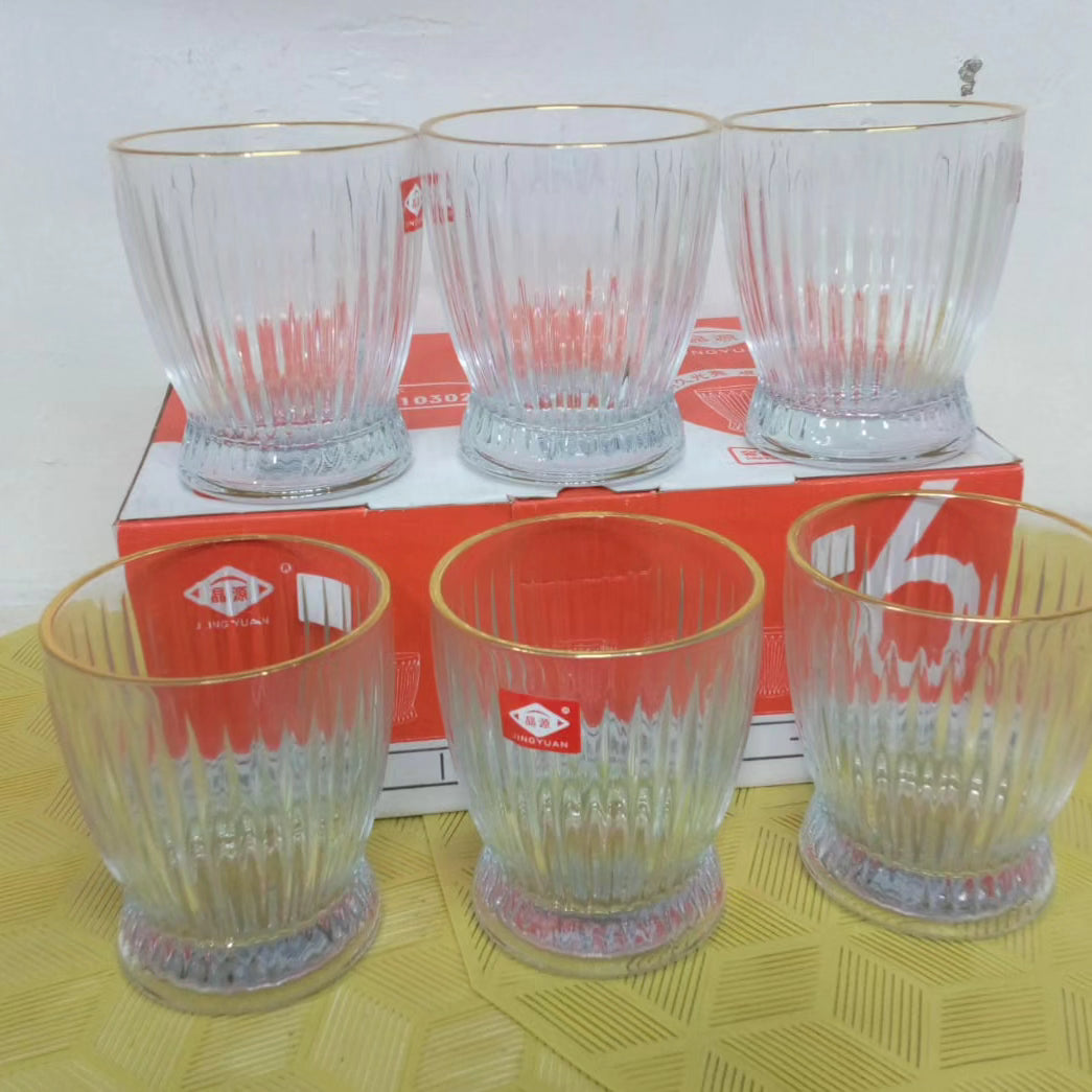 6pcs 280mls Short Gold Rim Glasses