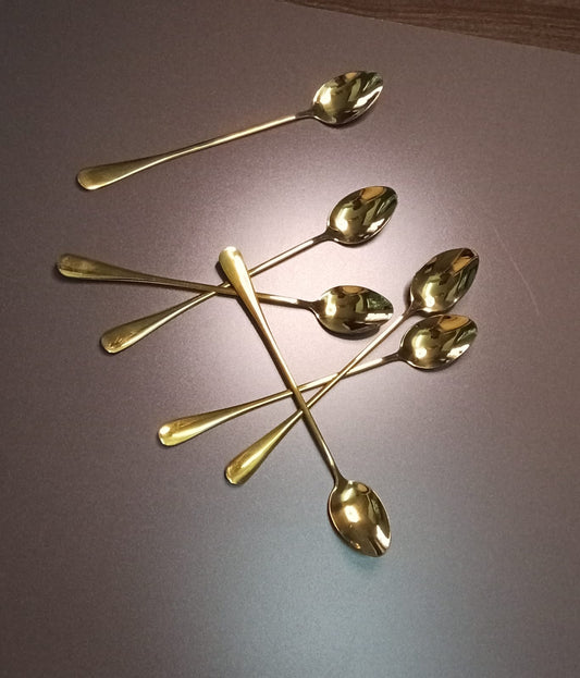 6Pc Long tea spoons gold