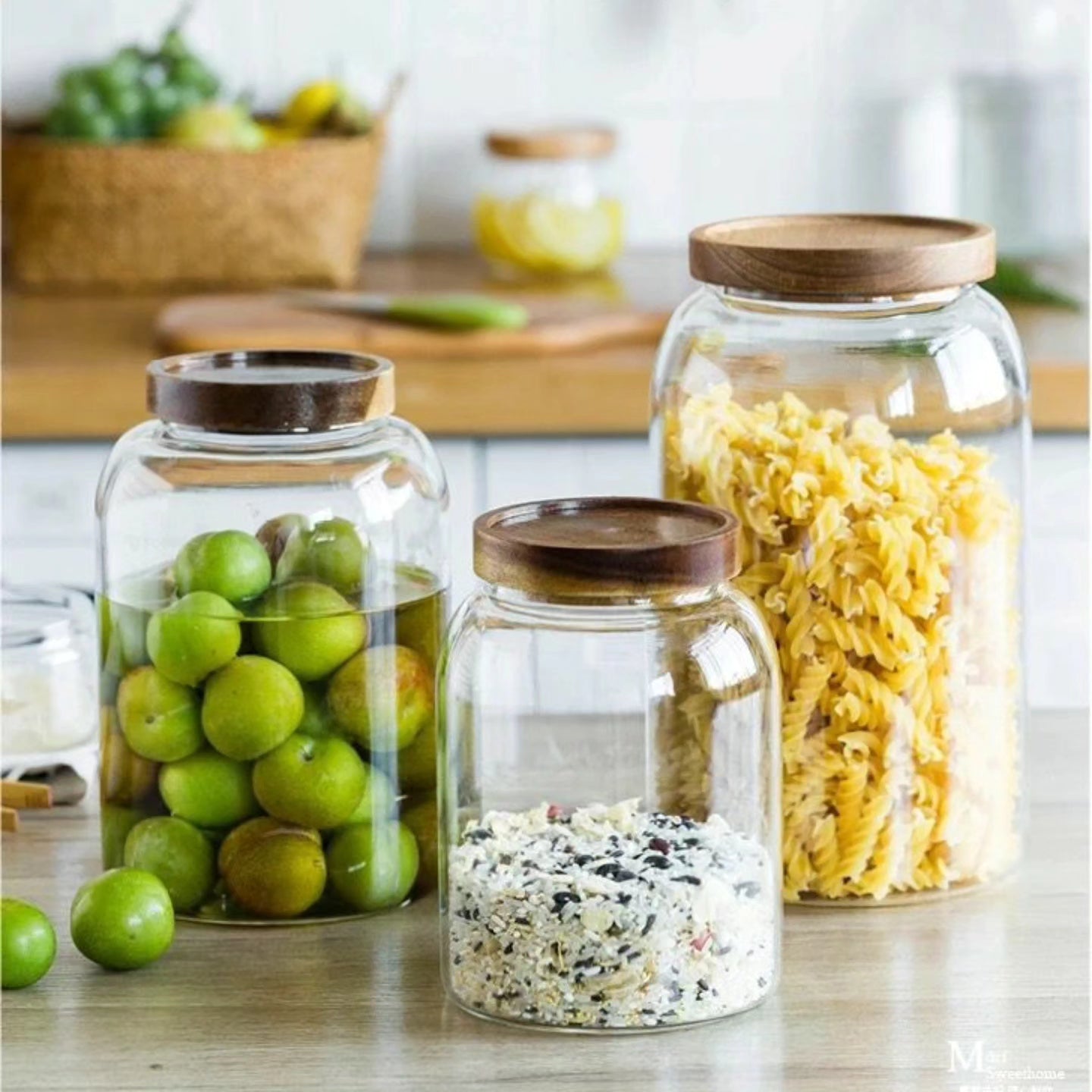 3L Acacia Lid Borosilicate Glass Storage Jar