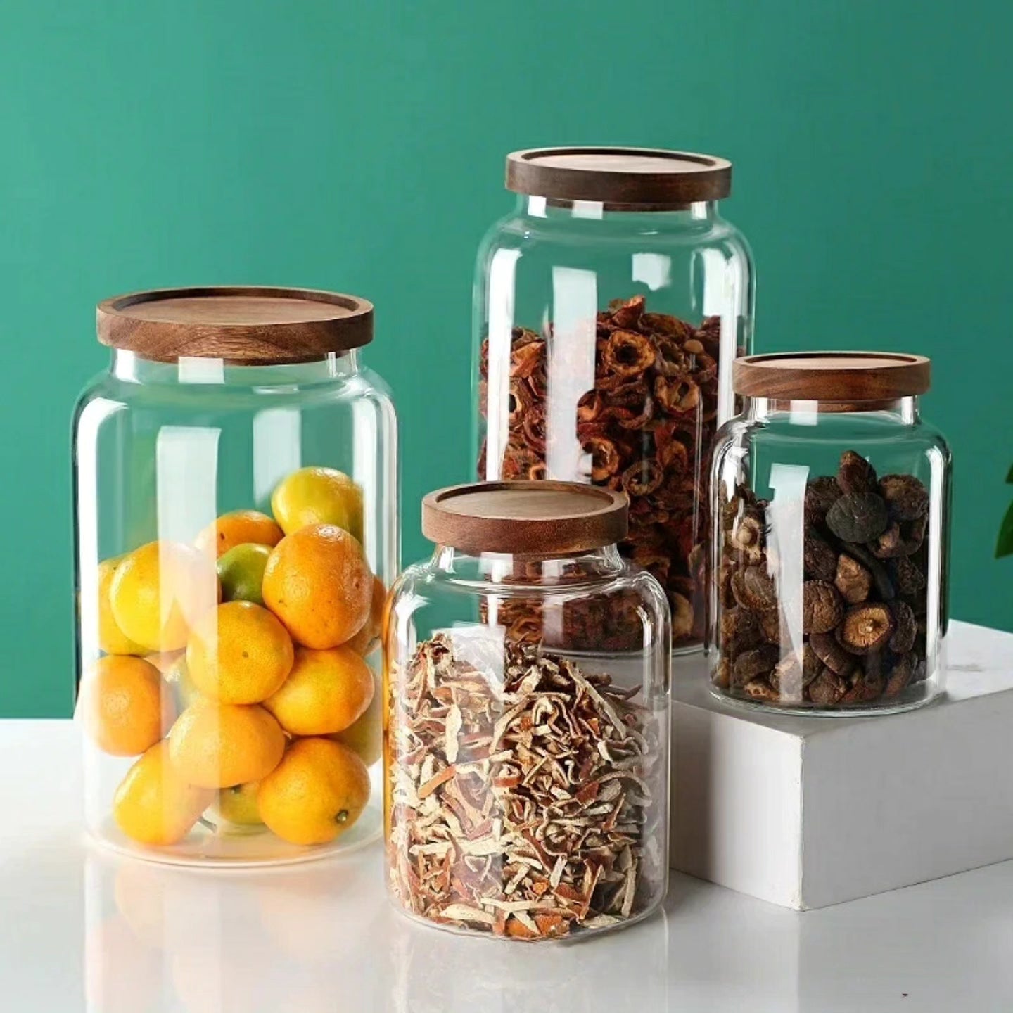 3L Acacia Lid Borosilicate Glass Storage Jar