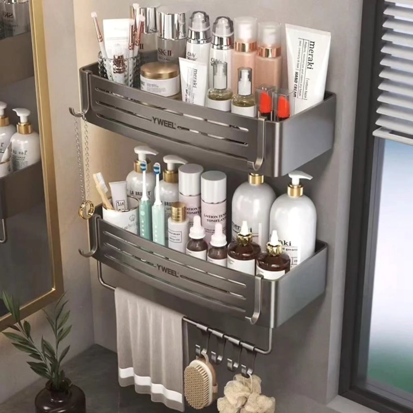 Set of 2 aluminum bathroom organizer