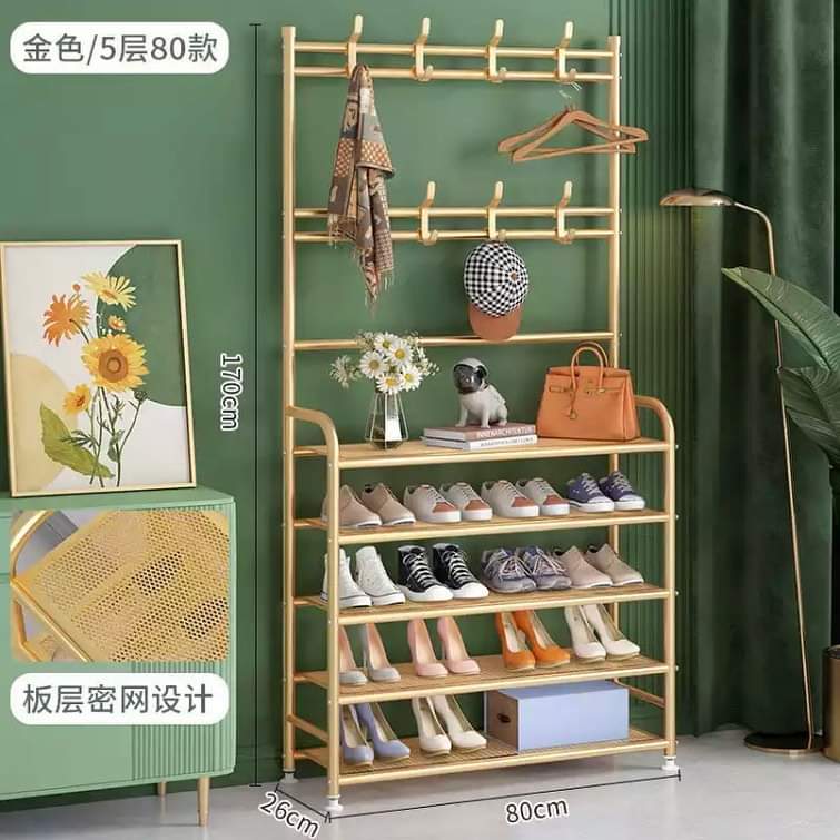 Metalic shoe rack with hat hanger