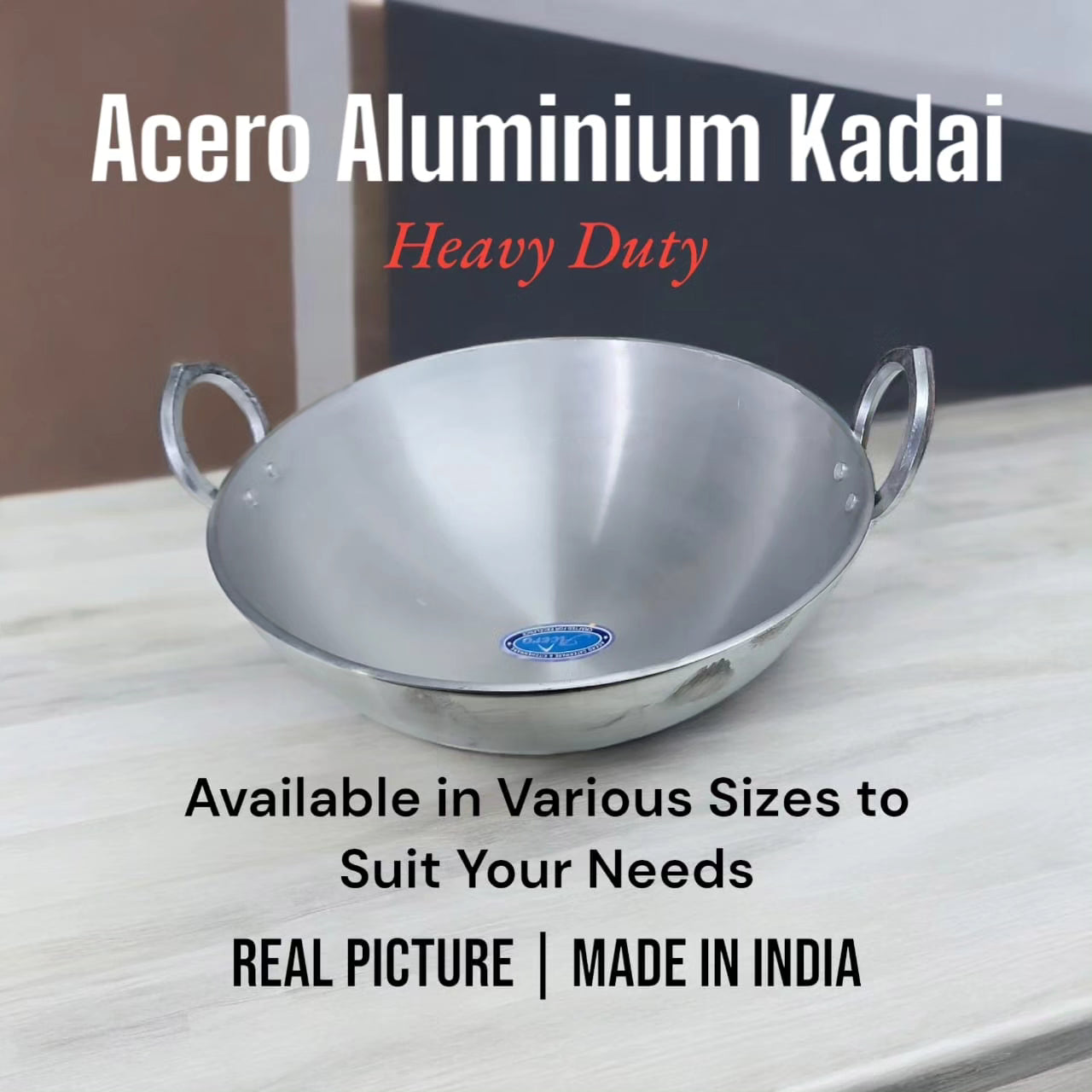 Aluminium heavy duty wok pan - made in India