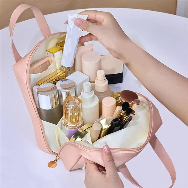 Large Capacity PU Leather Portable Travel Cosmetic and Wash Bag