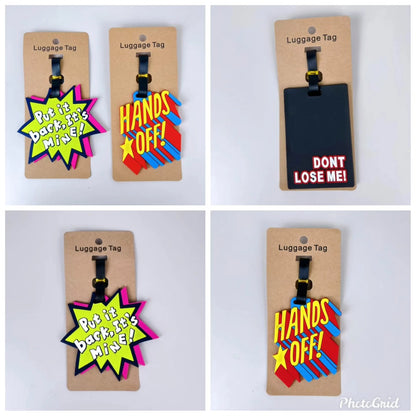 Travel luggage label tags/similar bag identifiers even for school