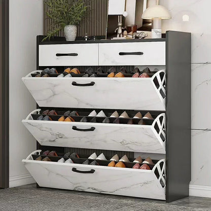 Bucket Flip Shoe Cabinet with Marble Effect