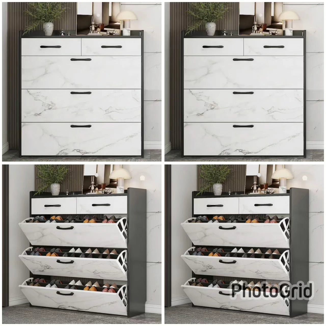 Bucket Flip Shoe Cabinet with Marble Effect BlackNov