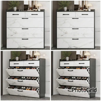 Bucket Flip Shoe Cabinet with Marble Effect