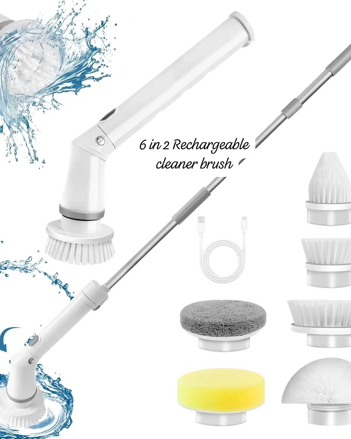 6 In 1 Heads rechargeable cleaning brush scrubber BlackNov