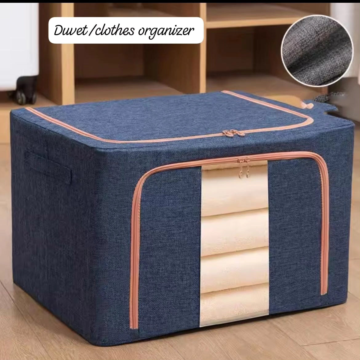 Duvet clothes closet organizer with metallic frame