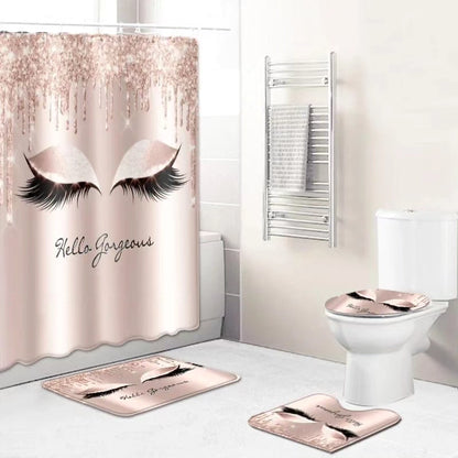4Pc Bathroom mats and shower curtain