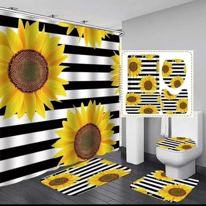 4Pc Bathroom mats and shower curtain